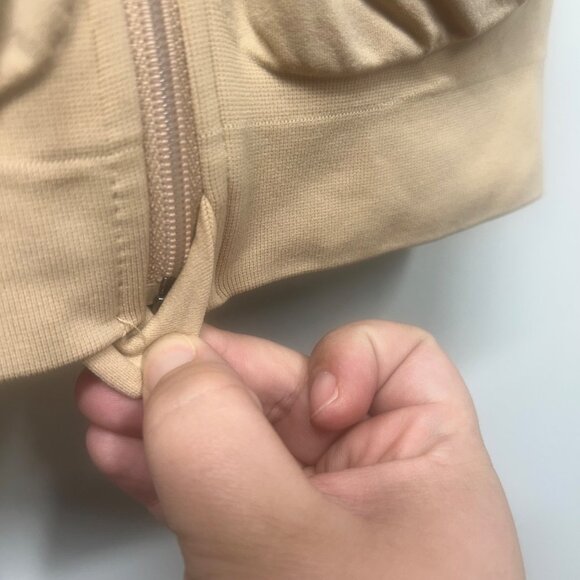 Front-Zip Beige Compression Sports Bra By Prairie Wear L/G Nylon & Spandex Blend - Picture 5 of 9